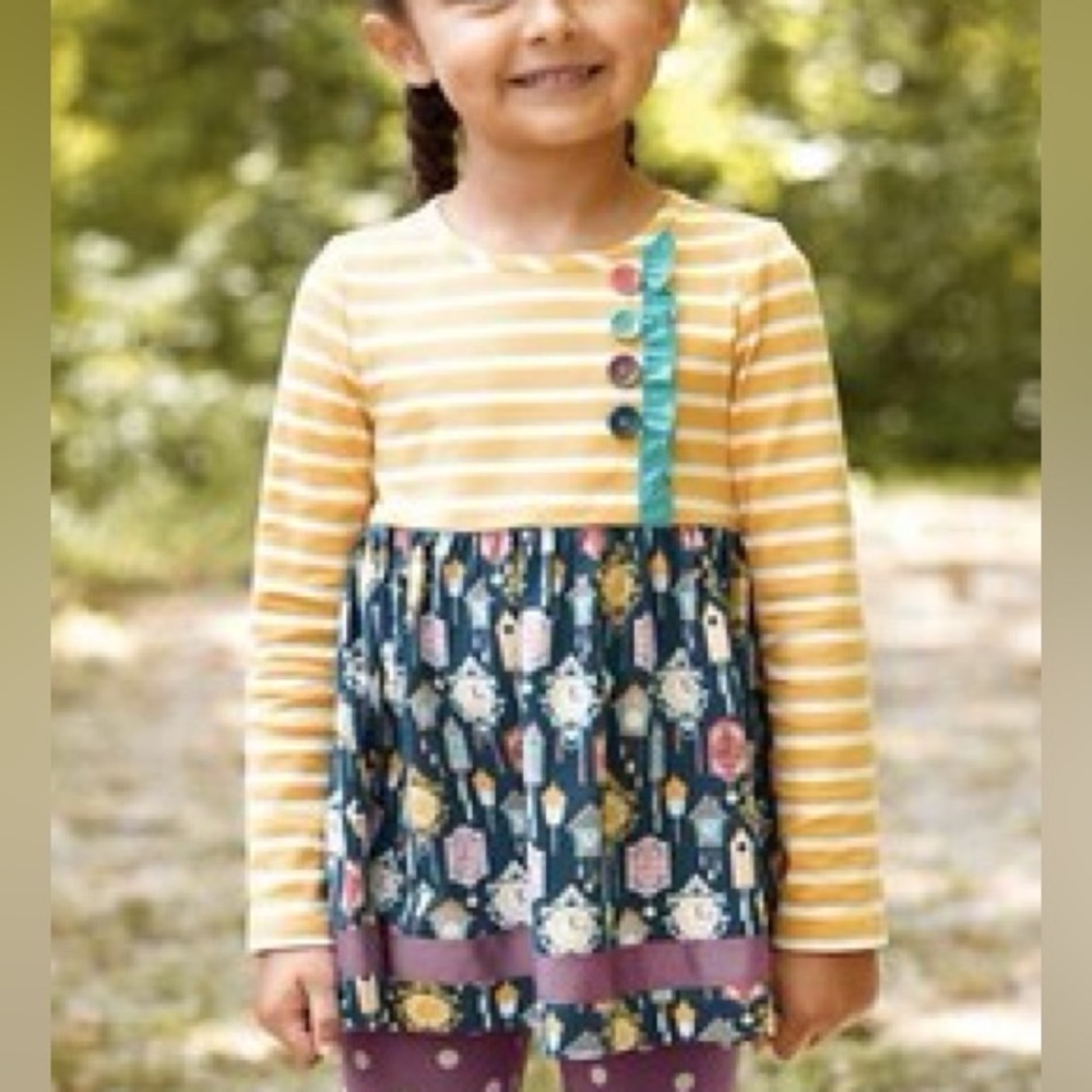 Matilda Jane Time For Fun Tunic top in yellow stripes with a clock pattern Sz 14